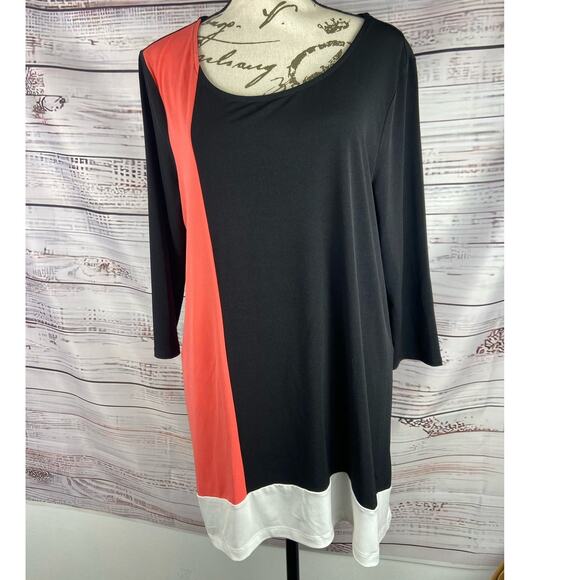 Chico's Tops - Chicos 1 Tunic Top Womens M 8 Scoop Neck Long Sleeve Colorblock Stretch